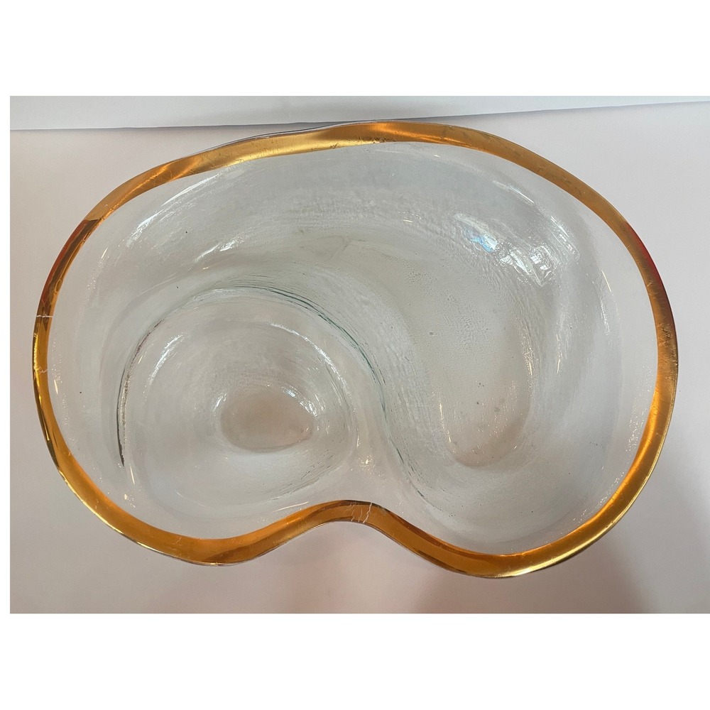 RARE Annieglass Roman Antique‎ Gold Rim Chip and Dip Server Signed 1985 Vintage
